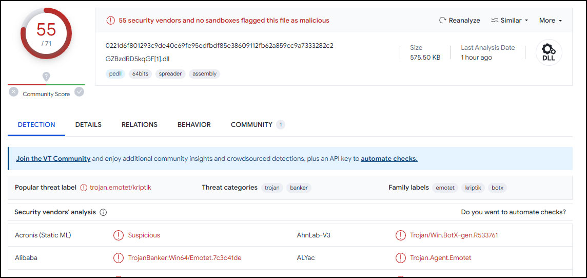 VirusTotalの検索結果１